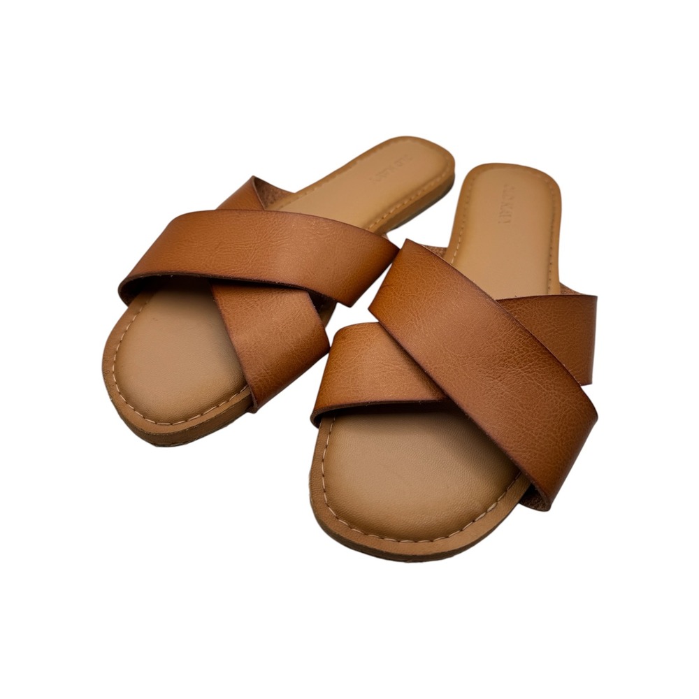 Old Navy Womens Criss-Cross Faux Leather Sandals Size 7 Cognac Brown Casual